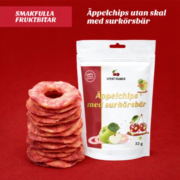 Äppelchips utan skal med surkörsbär